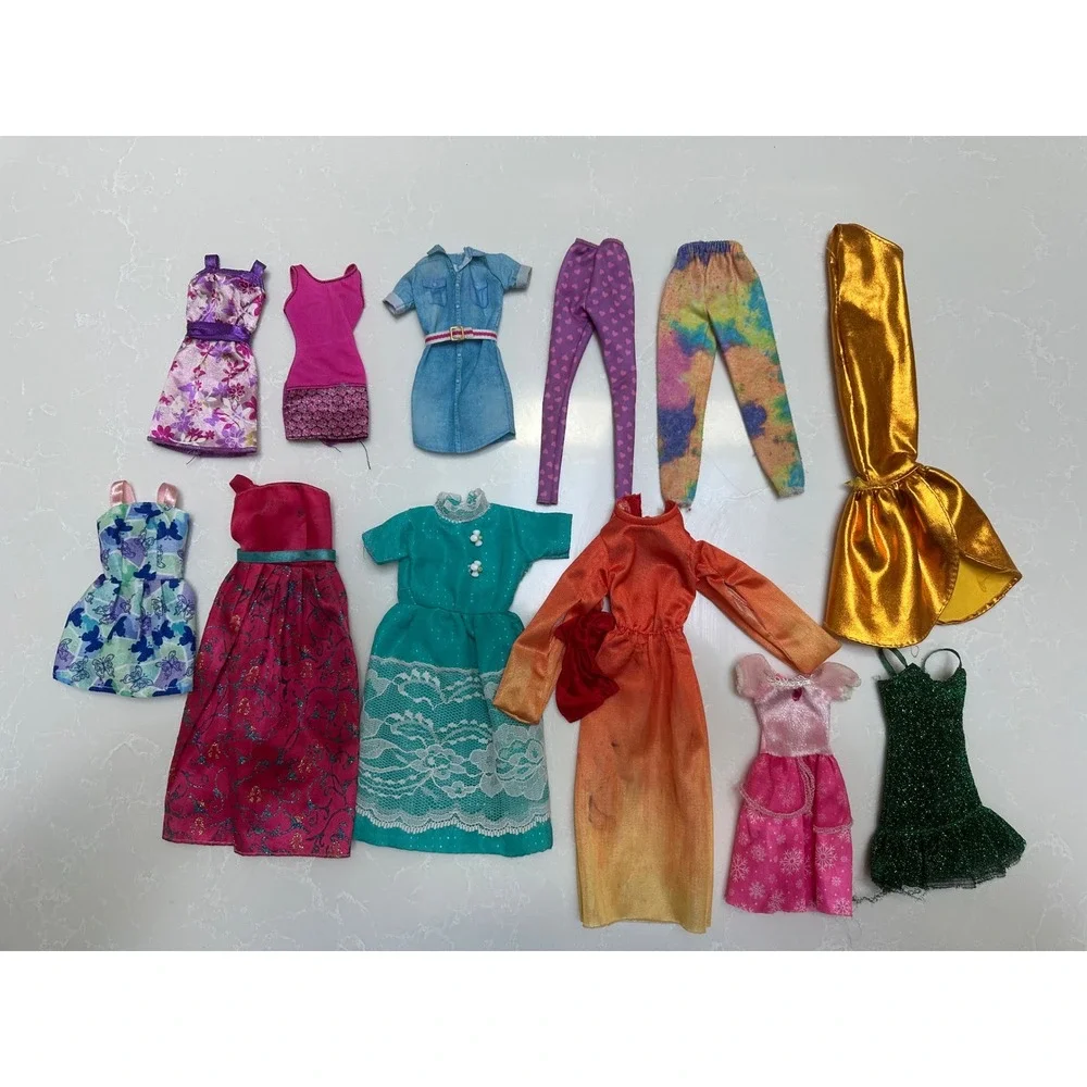Barbie Doll Clothes Lot 11pc Vintage Modern Dresses Leggings Gowns AS IS Stained